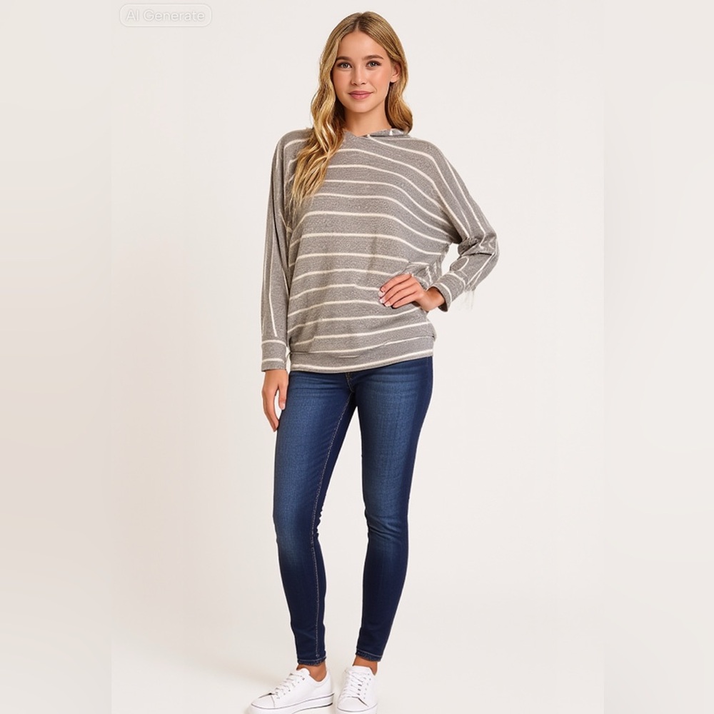 NWOT 41 Hawthorn Women's Striped Long Dolman Sleeves Pullover Hoodie Size L
